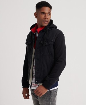 Superdry Hooded Highwayman Trucker Férfi Kabát Fekete | BSTDE4201